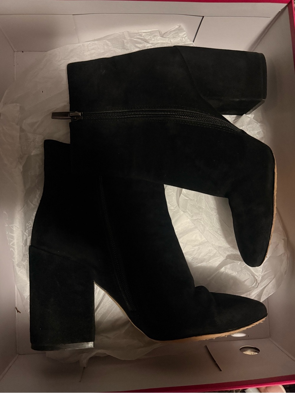 Vince Camuto Black Suede Block Heel Ankle Boots